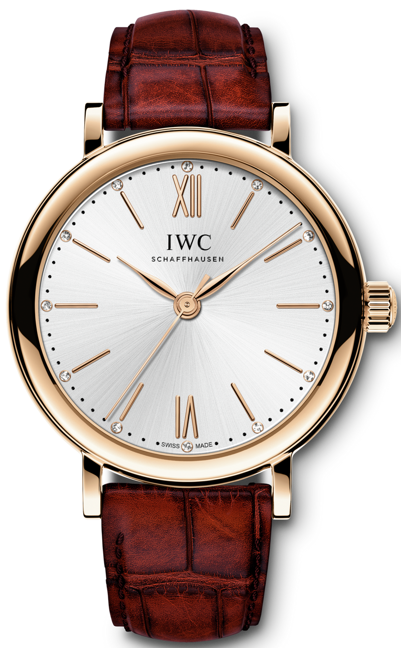 Shop IWC Portofino Automatic Silver Dial Red Leather Strap Watch for Women - IW357401 in USA