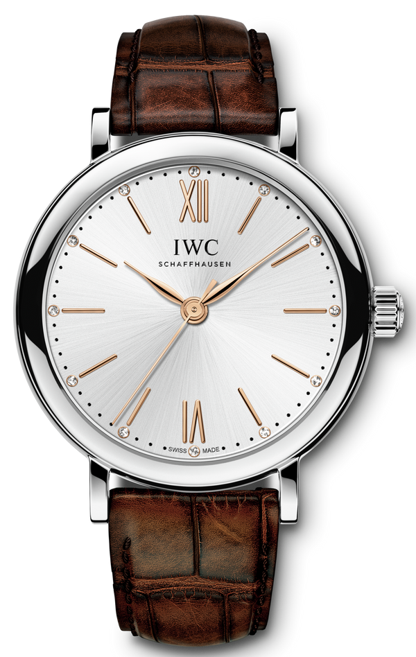 Shop IWC Portofino Automatic Silver Dial Brown Leather Strap Watch for Women - IW357403 in USA