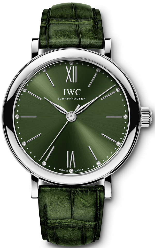 Shop IWC Portofino Automatic Green Dial Green Leather Strap Watch for Women - IW357405 in USA