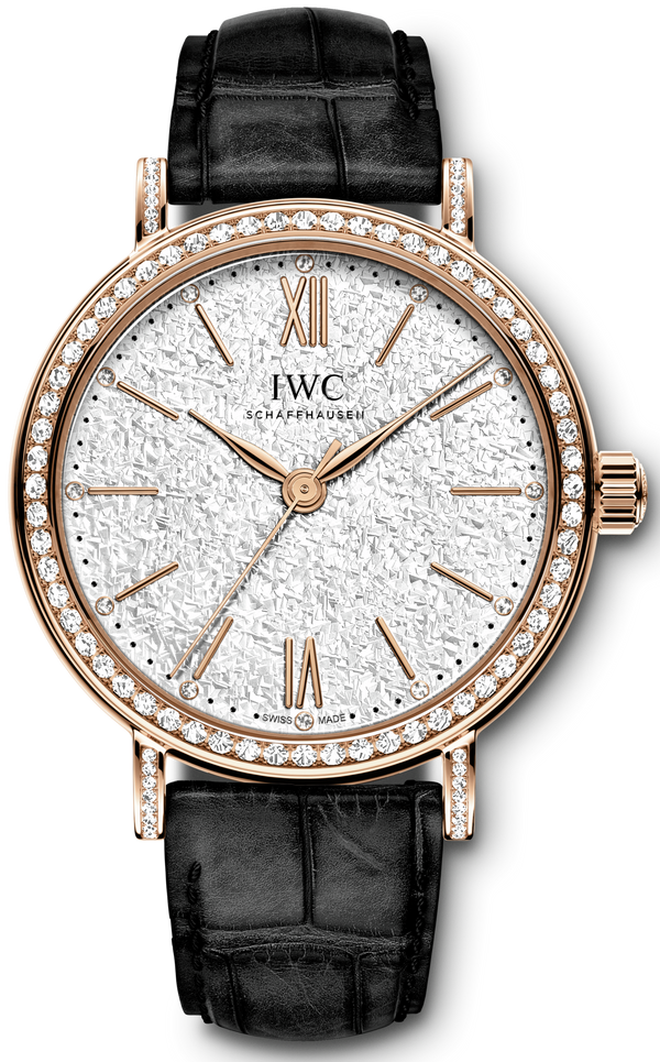 Shop IWC Portofino Automatic Diamonds Silver Dial Black Leather Strap Watch for Women - IW357406 in USA