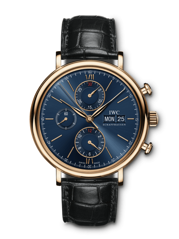 Shop IWC Portofino Chronograph Blue Dial Black Leather Strap Watch for Men - IW391035 in USA