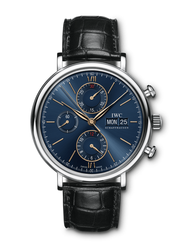Shop IWC Portofino Chronograph Blue Dial Black Leather Strap Watch for Men - IW391036 in USA