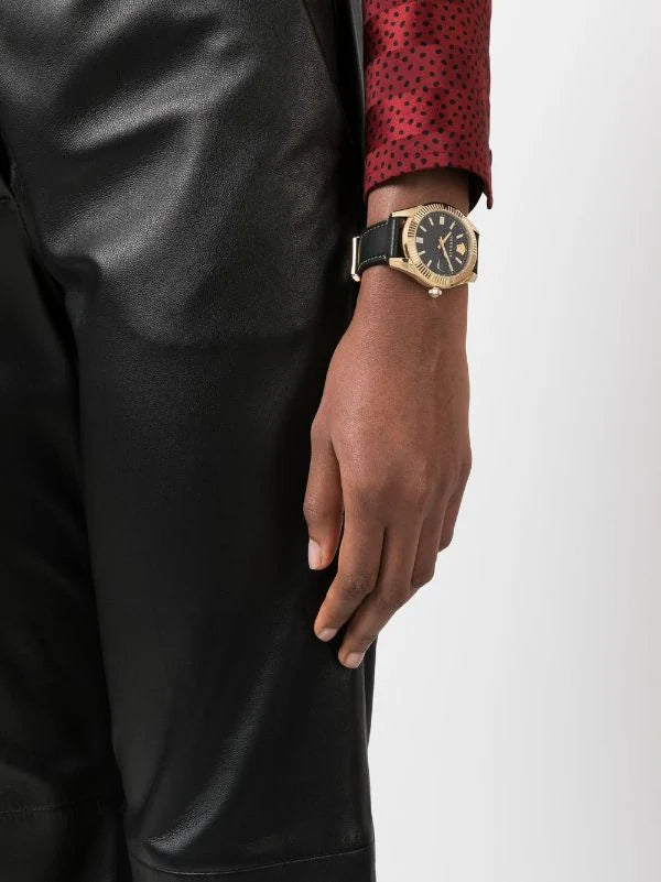 Versace Greca Time Quartz Black Dial Brown Leather Strap Watch For Men - VE3K00222 Buy Now By Versace