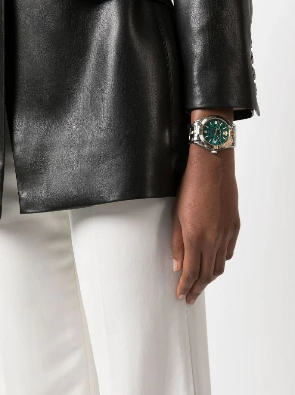 Versace Greca Time Quartz Green Dial Two Tone Steel Strap Watch For Men - VE3K00422 Buy Now By Versace