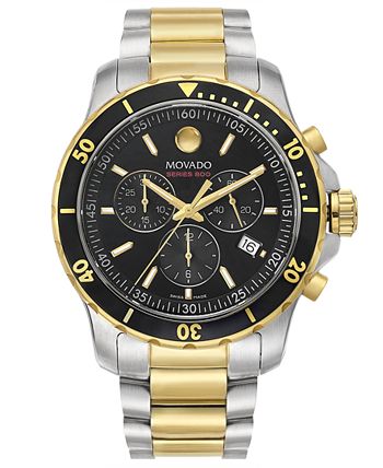 Shop Movado Series 800 Chronograph Black Dial Two Tone Steel Strap Watch For Men - 2600146 in USA