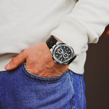 Hugo Boss Ikon Chronograph Black Dial Black Leather Strap Watch for Men - 1513178