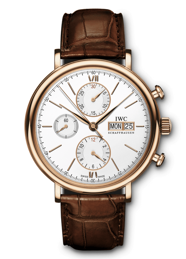 Shop IWC Portofino Chronograph 42mm White Dial Brown Leather Strap Watch for Men - IW391025 in USA