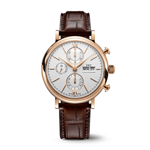 Shop IWC Portofino Chronograph 42mm White Dial Brown Leather Strap Watch for Men - IW391025 in USA