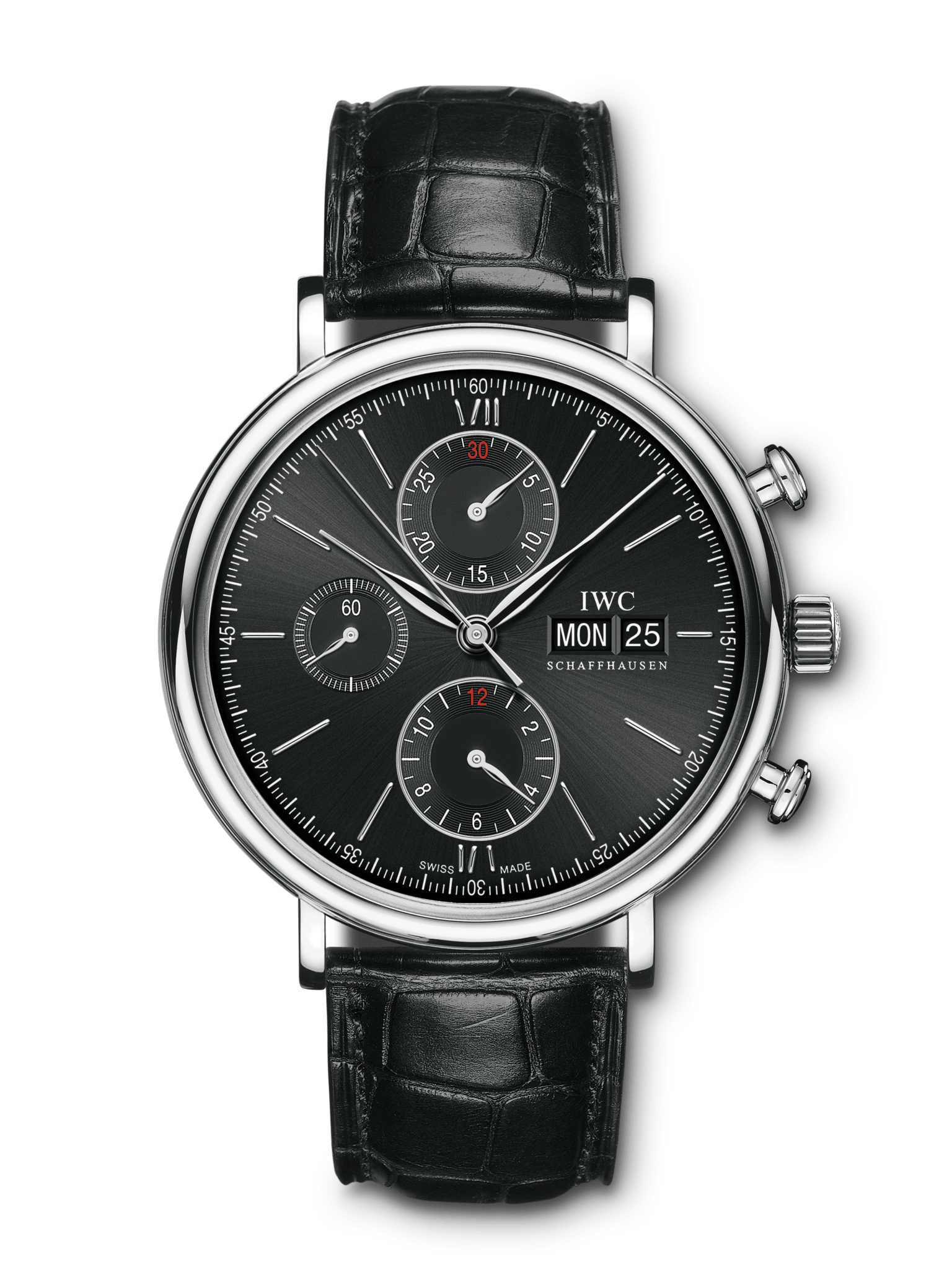 IWC Portofino Chronograph Black Dial Black Leather Strap Watch for Men - IW391029