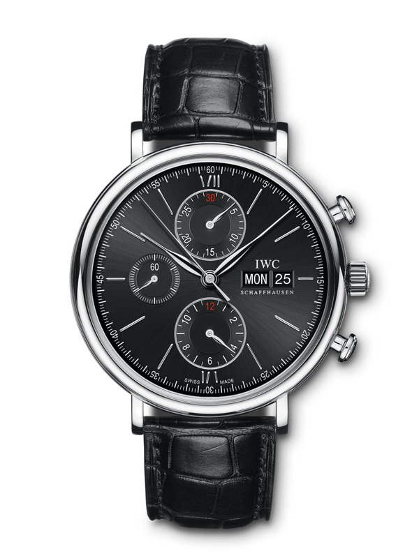 Shop IWC Portofino Chronograph Black Dial Black Leather Strap Watch for Men - IW391029 in USA