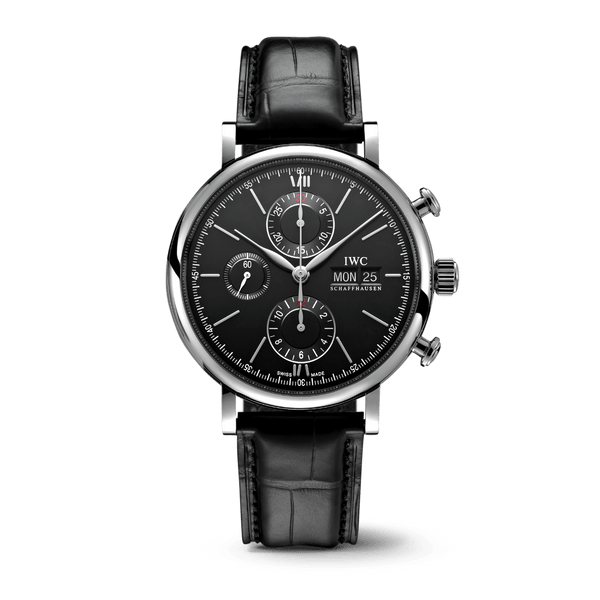 Shop IWC Portofino Chronograph Black Dial Black Leather Strap Watch for Men - IW391029 in USA