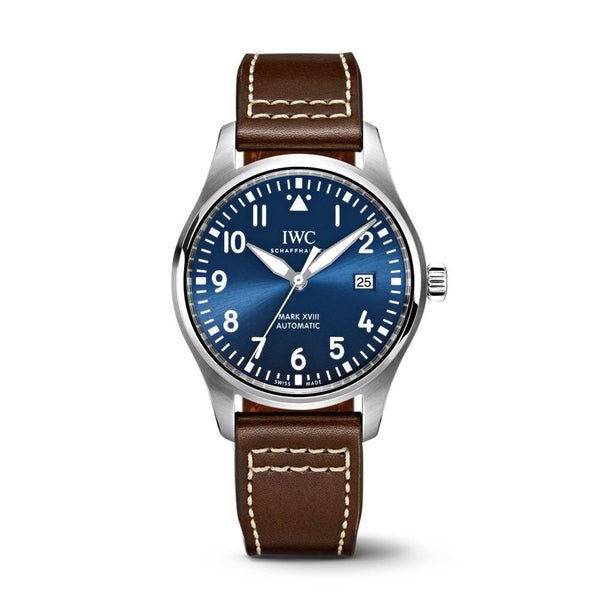 Shop IWC Pilot's Mark XVIII Le Petit Prince Blue Dial Brown Leather Strap Watch for Men - IW327004 in USA