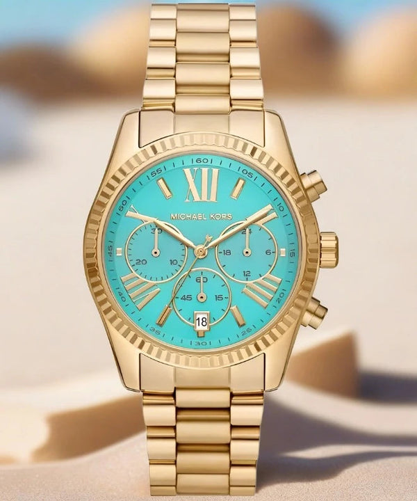 Michael Kors Lexington Chronograph Blue Dial Gold Steel Strap Watch For Women - MK7216 Buy Now By Michael Kors
