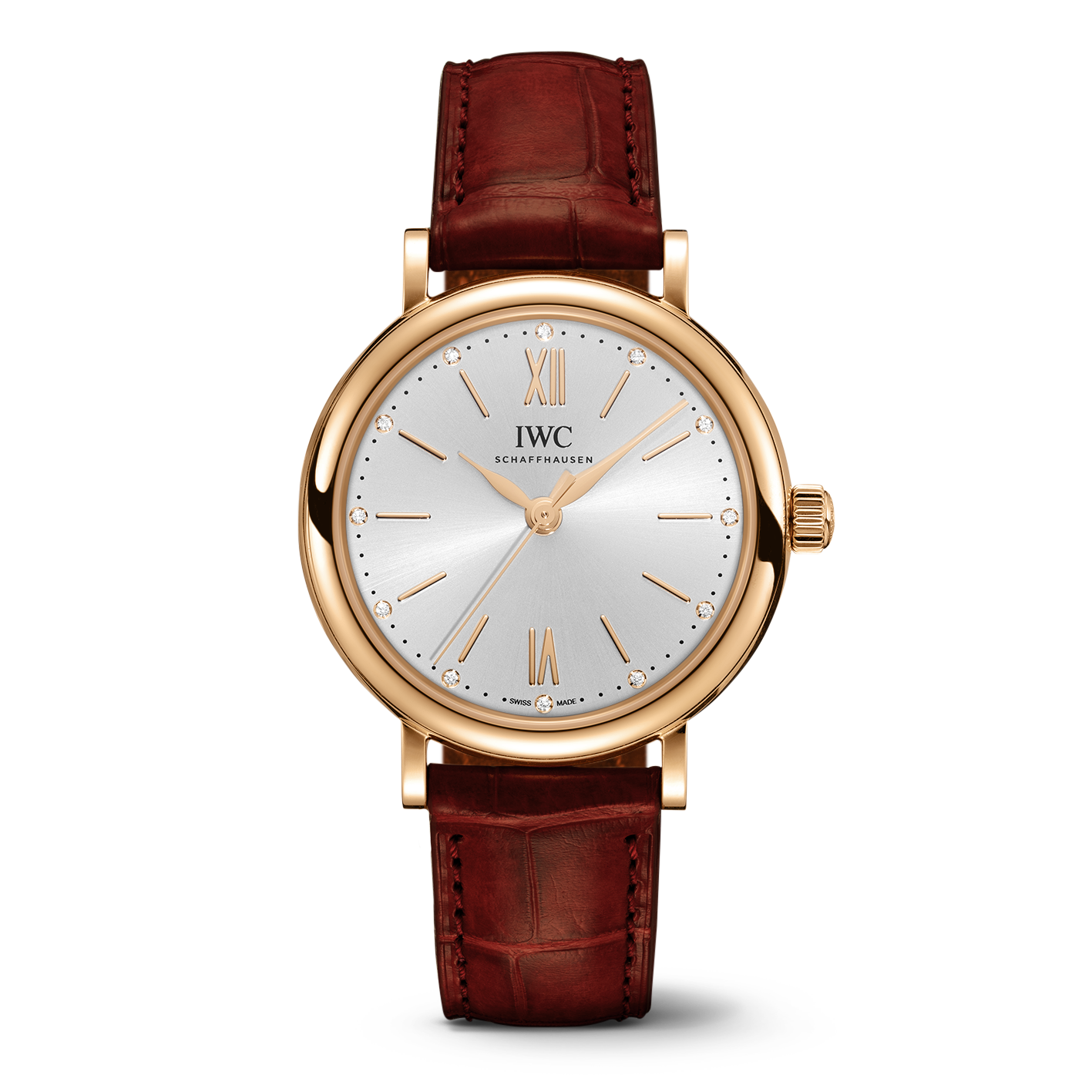 IWC Portofino Automatic Silver Dial Red Leather Strap Watch for Women - IW357401