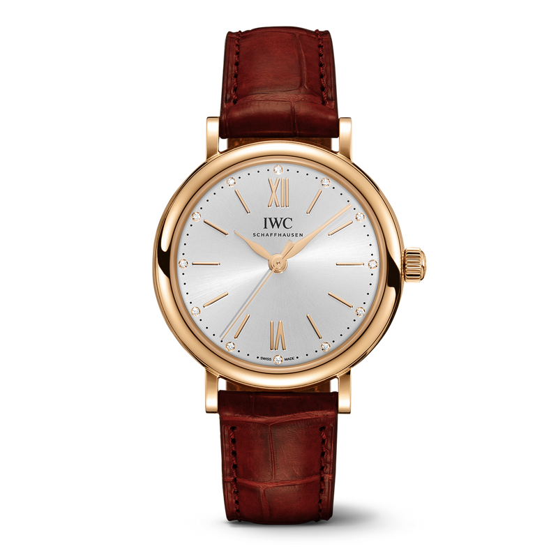 Shop IWC Portofino Automatic Silver Dial Red Leather Strap Watch for Women - IW357401 in USA
