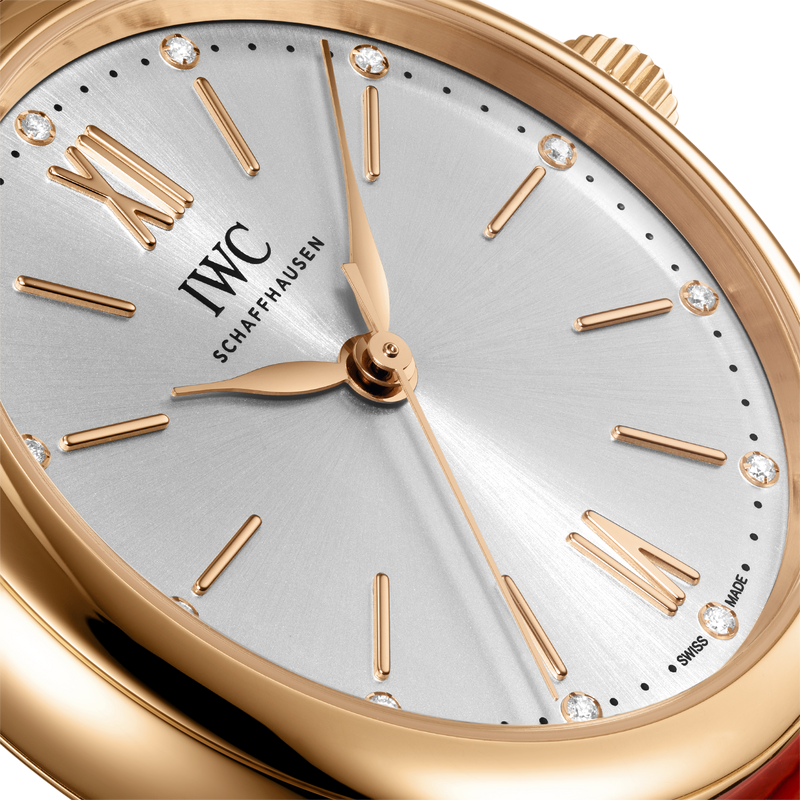 Shop IWC Portofino Automatic Silver Dial Red Leather Strap Watch for Women - IW357401 in USA
