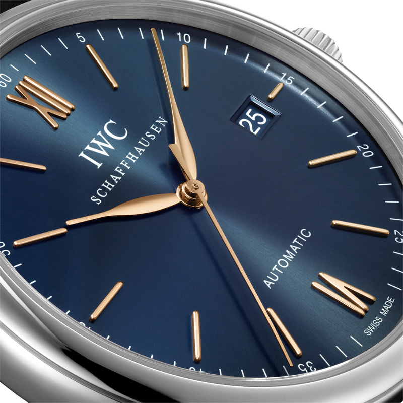 IWC Portofino Automatic Blue Dial Black Leather Strap Watch for Men - IW356523 Buy Now By IWC