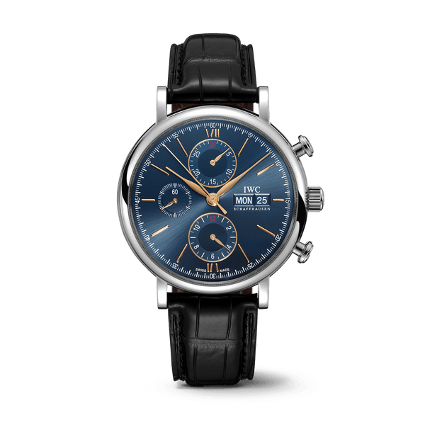 Shop IWC Portofino Chronograph Blue Dial Black Leather Strap Watch for Men - IW391036 in USA