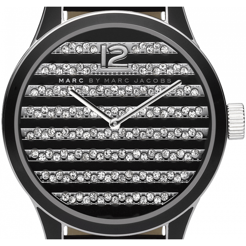 Marc Jacobs Lidia Stripe Glitz Black Dial Black Leather Strap Watch for Women - MBM1166 Buy Now By Marc Jacobs