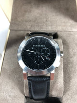 Burberry The City Chronograph Black Dial Black Leather Strap Watch for Men - BU9356 Buy Now By Burberry