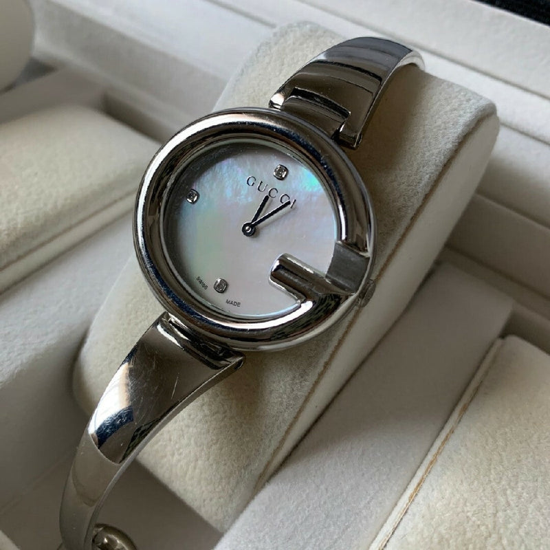 Shop Gucci Guccissima Diamonds Mother of Pearl Dial Silver Steel Strap Watch For Women - YA134303 in USA