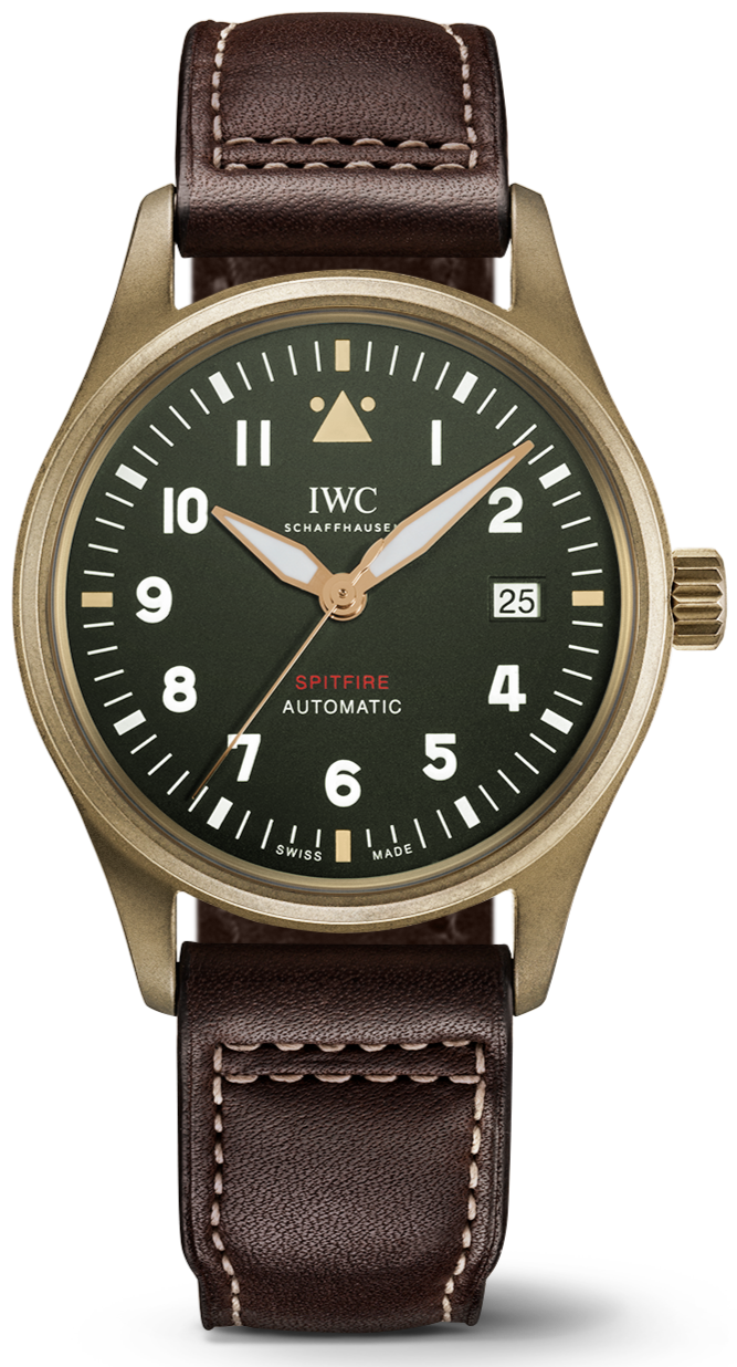 Shop IWC Pilot's Watch Automatic Spitfire Green Dial Brown Leather Strap Watch for Men - IW326802 in USA