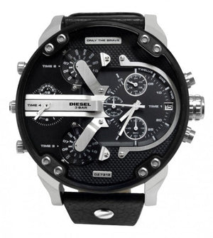 Diesel Mr Daddy Chronograph Black Dial Black Leather Strap Watch For Men - DZ7313