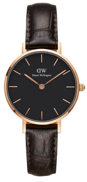 Daniel Wellington Classic Petite York Black Dial Brown Leather Strap Watch For Women - DW00100226