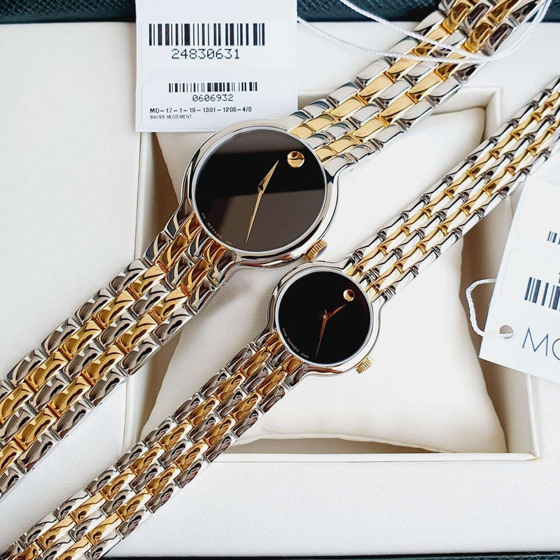 Shop Movado Veturi Quartz Black Dial Two Tone Steel Strap Watch for Women - 0606933 in USA