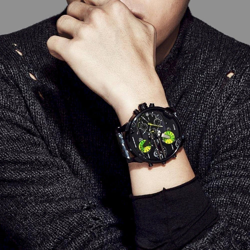 Shop Diesel Big Daddy Chronograph Black Dial Black Leather Strap Watch For Men - DZ7311 in USA
