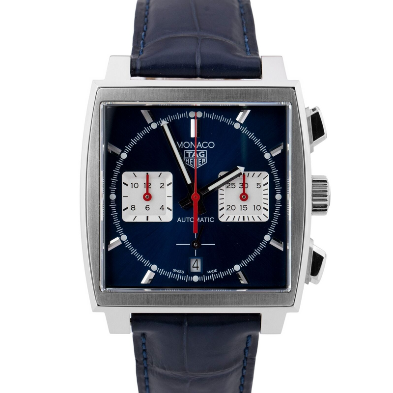 Tag Heuer Monaco Automatic Chronograph Blue Dial Blue Leather Strap Watch for Men - CBL2111.FC6453 Buy Now By Tag Heuer