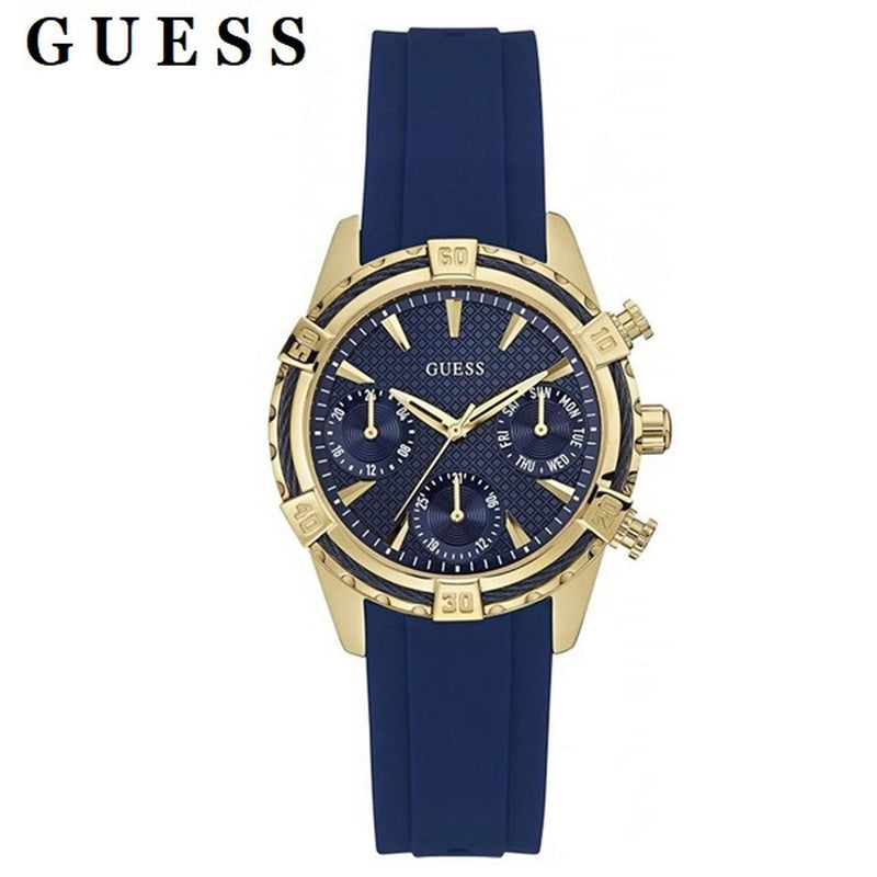 Shop Guess Catalina Blue Gold Tone Blue Silicone Strap Watch For Women - W0562L2 in USA