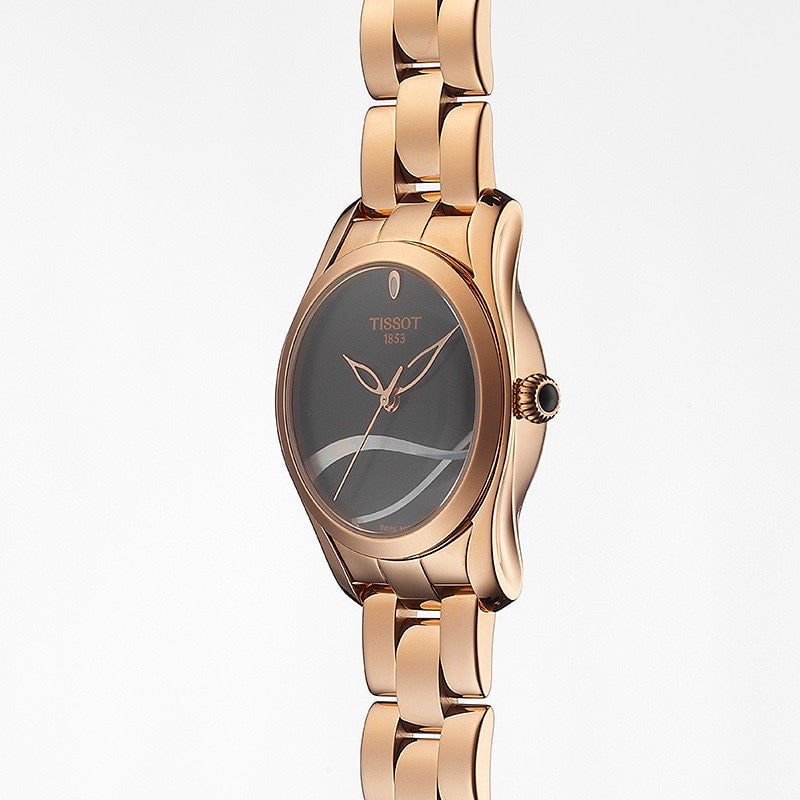 Tissot T Wave Anthracite Dial Rose Gold Steel Strap Watch For Women - T112.210.33.061.00 Buy Now By Tissot