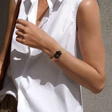 Daniel Wellington Quadro Melrose Black Dial Rose Gold Mesh Bracelet Watch For Women - DW00100432