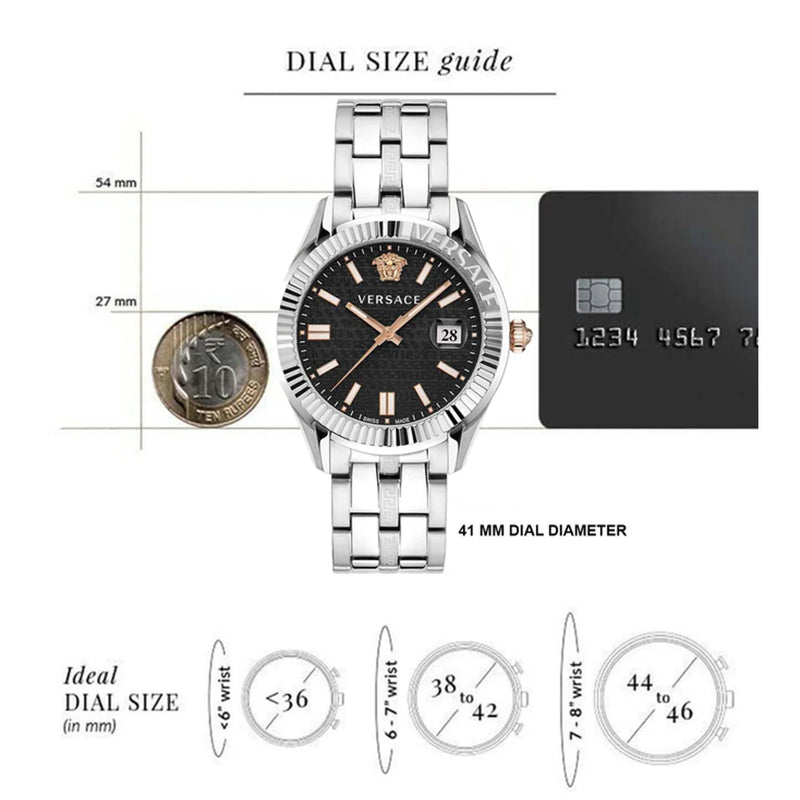 Versace Greca Time Quartz Black Dial Silver Steel Strap Watch For Men - VE3K00322 Buy Now By Versace