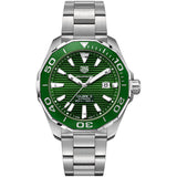 Shop Tag Heuer Aquaracer Calibre 5 Green Dial Silver Steel Strap Watch for Men - WAY201S.BA0927 in USA