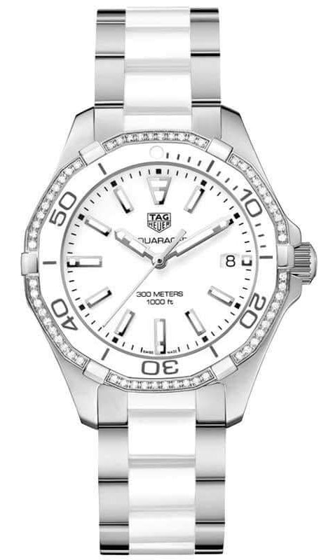 Shop Tag Heuer Aquaracer Diamonds White Dial Two Tone Steel Strap Watch for Women - WAY131H.BA0914 in USA