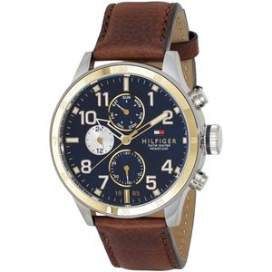 Shop Tommy Hilfiger Sport Multifunction Blue Dial Brown Leather Strap Watch for Men - 1791137 in USA