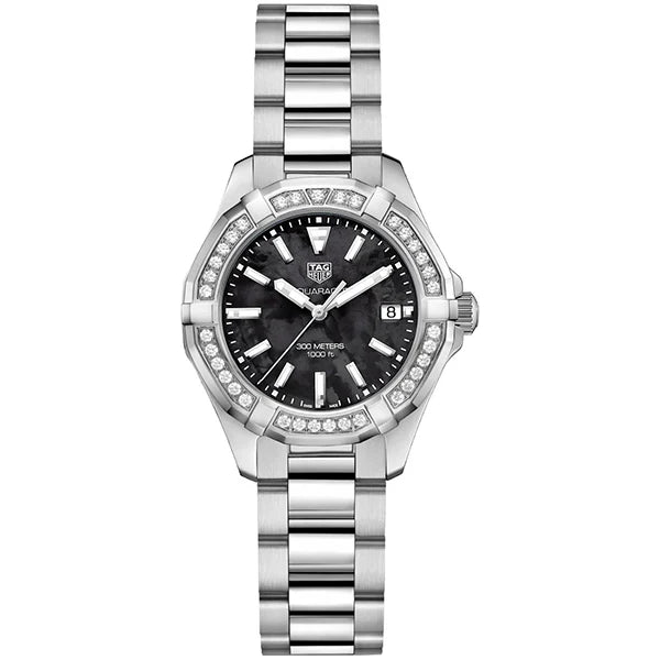 Shop Tag Heuer Aquaracer Quartz Diamonds Black Dial Silver Steel Strap Watch for Women - WAY131P.BA0748 in USA
