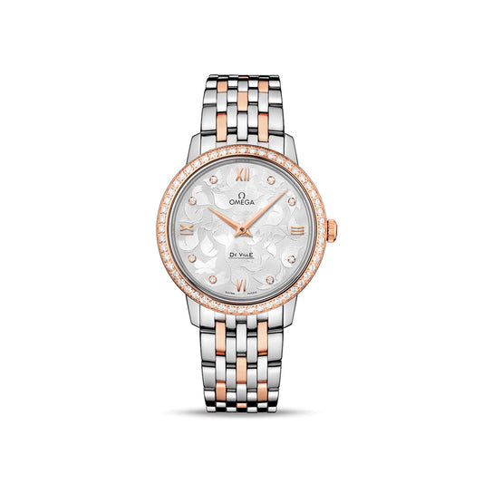 Shop Omega De Ville Prestige Quartz Diamonds Silver Dial Two Tone Steel Strap Watch for Women - 424.25.27.60.52.001 in USA