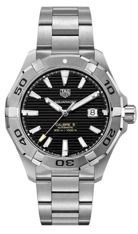 Shop Tag Heuer Aquaracer Automatic Black Dial Silver Steel Strap Watch for Men - WAY2010.BA0927 in USA