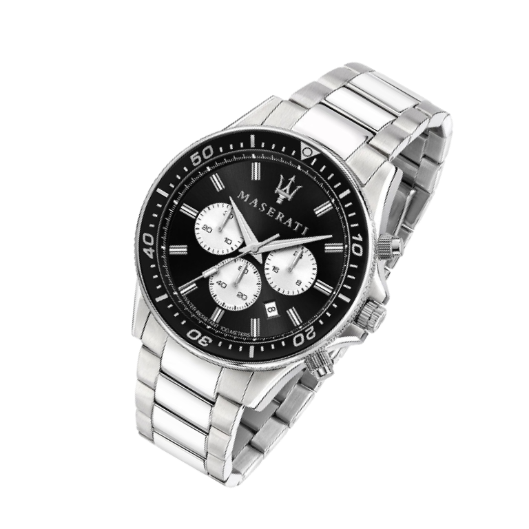 Maserati SFIDA Chronograph Black Dial Silver Steel Strap Watch For Men - R8873640004