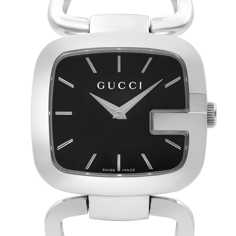 Shop Gucci G Gucci Black Dial Silver Steel Strap Watch For Women - YA125407 in USA