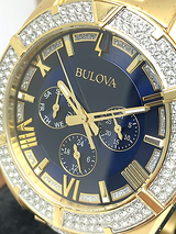 Shop Bulova Crystal Collection Blue Dial Gold Steel Strap Watch for Men - 98C128 in USA