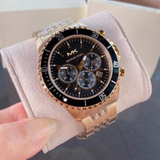 Michael Kors Bayville Chronograph Black Dial Gold Steel Strap Watch For Men - MK8726