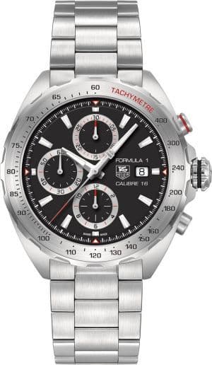 Shop Tag Heuer Formula 1 Calibre 16 Automatic Chronograph Black Dial Silver Steel Strap Watch for Men - CAZ2010.BA0876 in USA