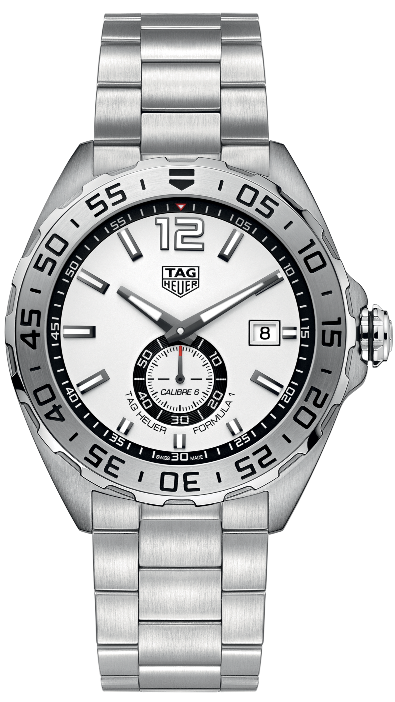 Tag Heuer Formula 1  Calibre 6 Automatic White Dial Silver Steel Strap Watch for Men - WAZ2013.BA0842