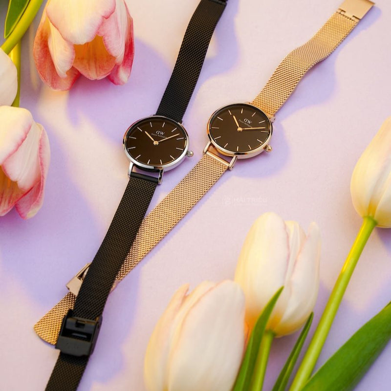 Daniel Wellington Petite Ashfield Black Dial Black Mesh Strap Watch For Women - DW00100246 Buy Now By Daniel Wellington