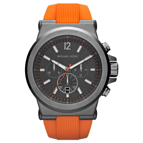 Shop Michael Kors Dylan Chronograph Grey Dial Orange Rubber Strap Watch for Men - MK8296 in USA