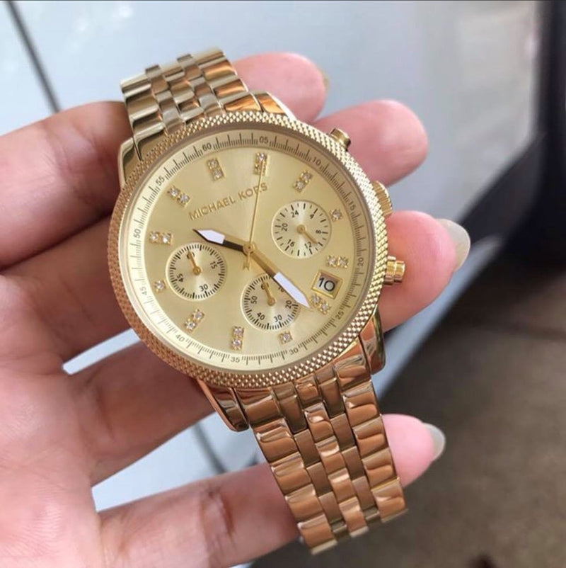 Michael Kors Ritz Chronograph Gold Dial Gold Steel Strap Watch for Women - MK5676 Buy Now By Michael Kors